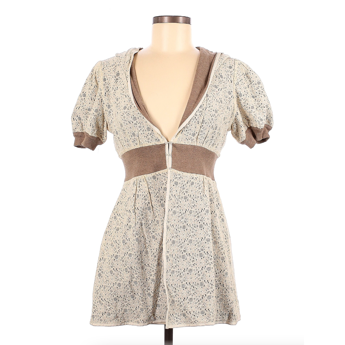 Retro Vtg Rare Twee Anthropologie Knitted & Knotted Ivory Brown Lace Cardigan